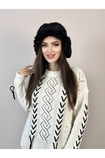 Шапка женская из текстиля с кроликом