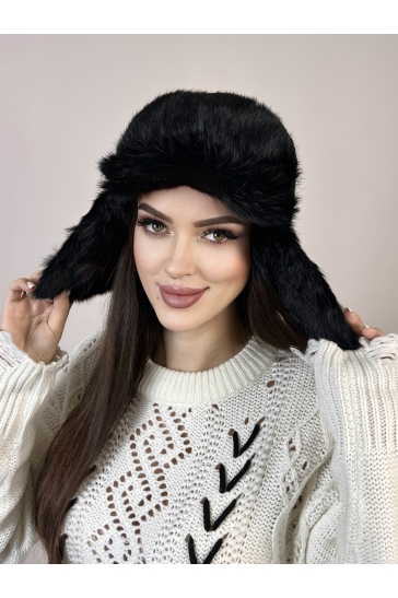 Шапка женская из текстиля с кроликом