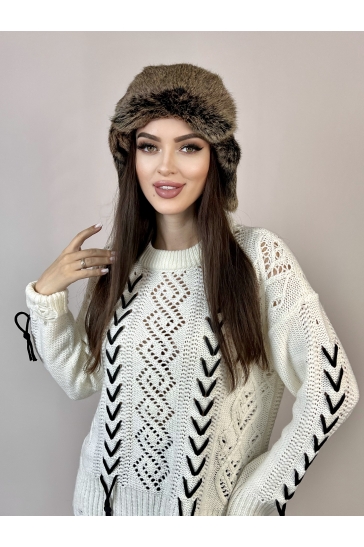 Шапка женская из текстиля с кроликом