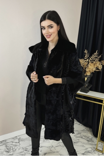 Шуба из каракуля с воротником, отделка норка